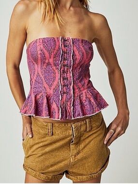 Brand New in poly bag!! Free People Strapless Pink Patterned Peplum corset Top